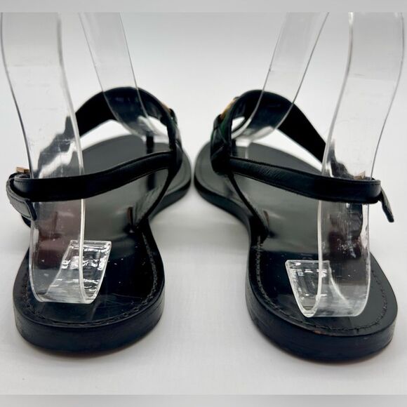 Gucci Siryo GG Web Strap Flat Leather Sandals Interlocking Black Thong EU 36.5 - Picture 7 of 12